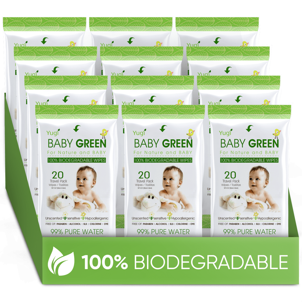 Baby Green Wipes Unscented Biodegradable Travel Pack (12 Packs of 20